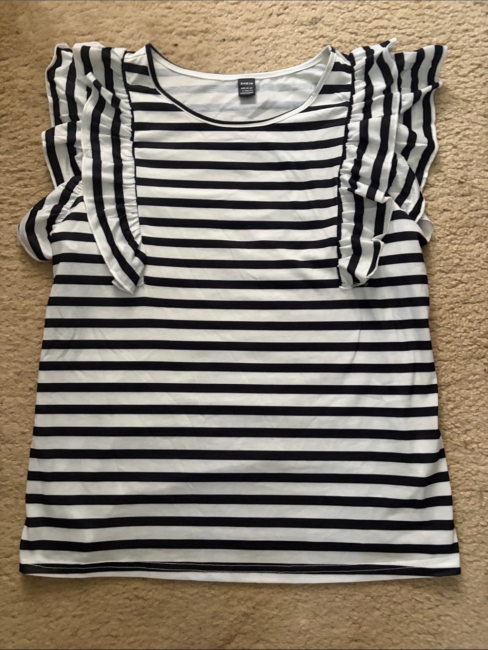 SHEIN Black and White Striped Ruffle Sleeve Tank